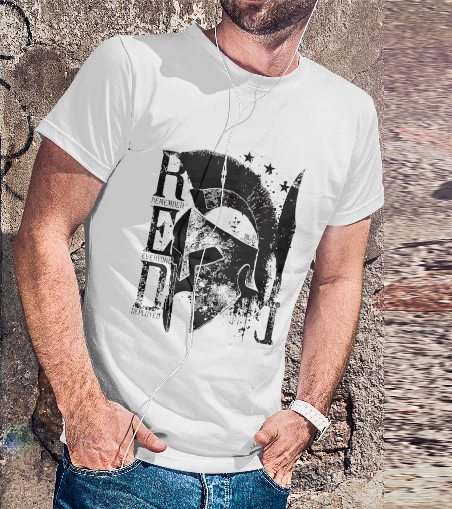 R.E.D. Remember Everyone Deployed Spartan Helmet Stars T-Shirt