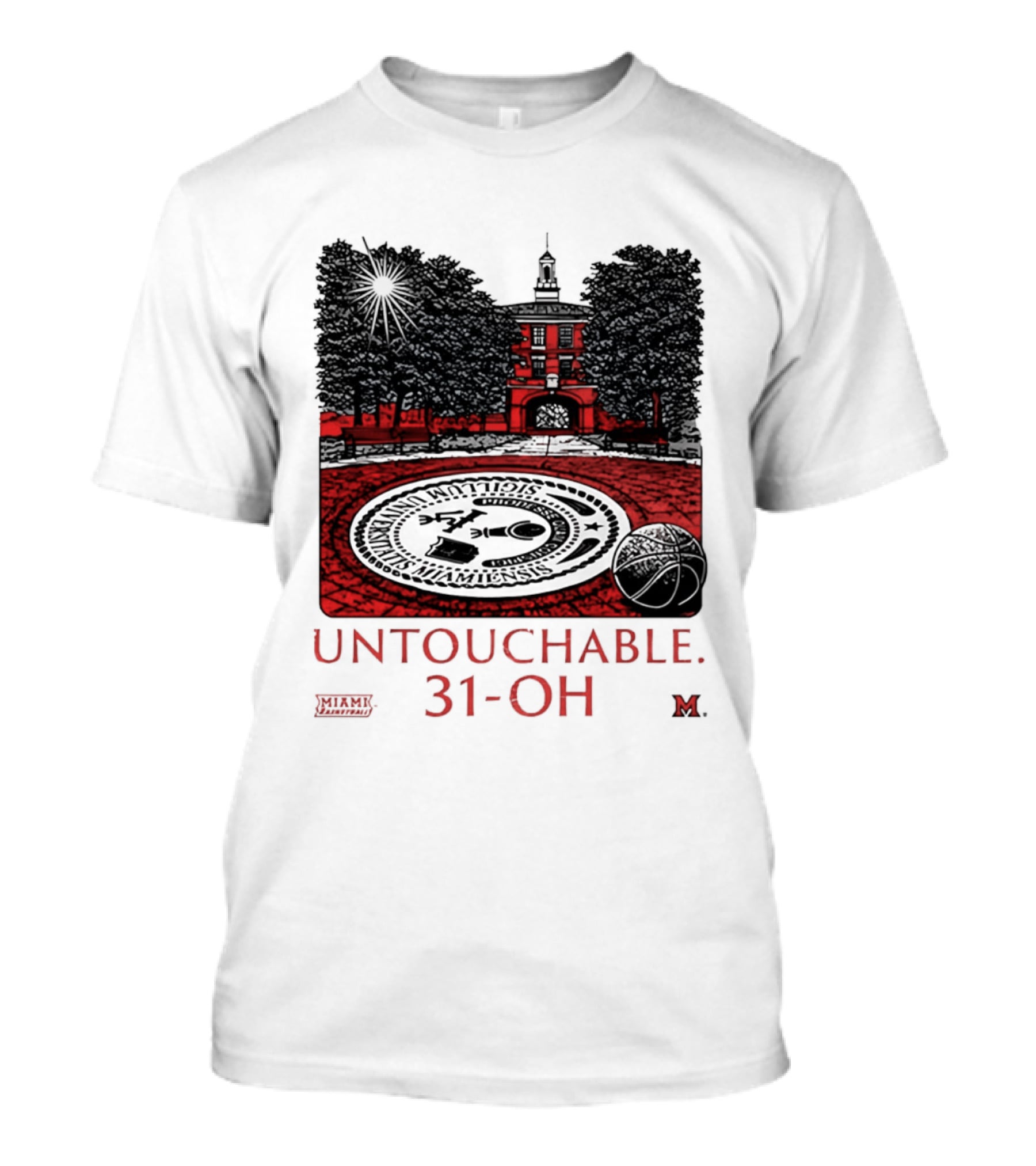 Miami RedHawks Untouchable 31 OH Historic Seal And Building T-Shirt