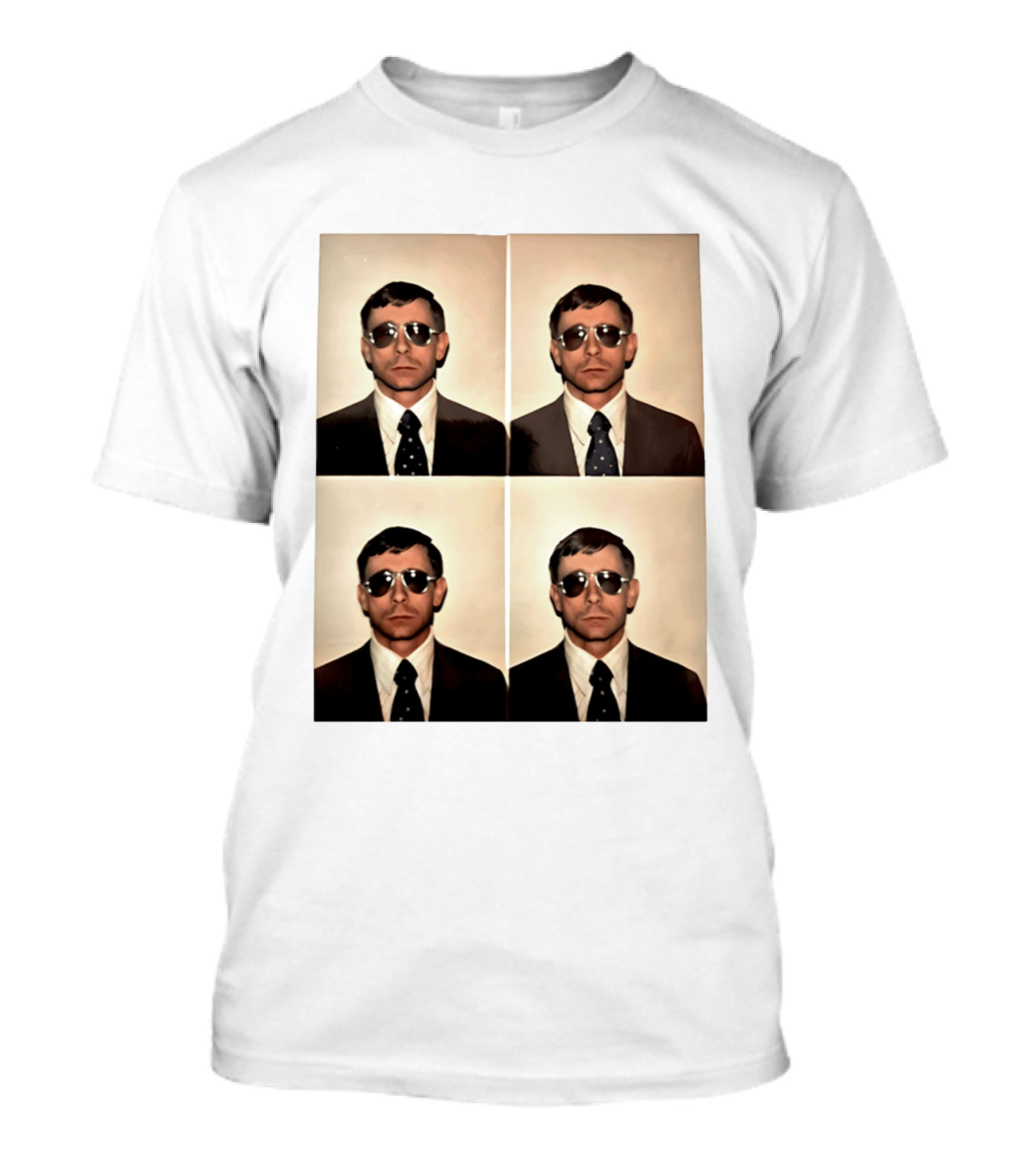 SGM Mike Vining Blasting Through Iconic Sunglasses Suit Portrait Quad T-Shirt