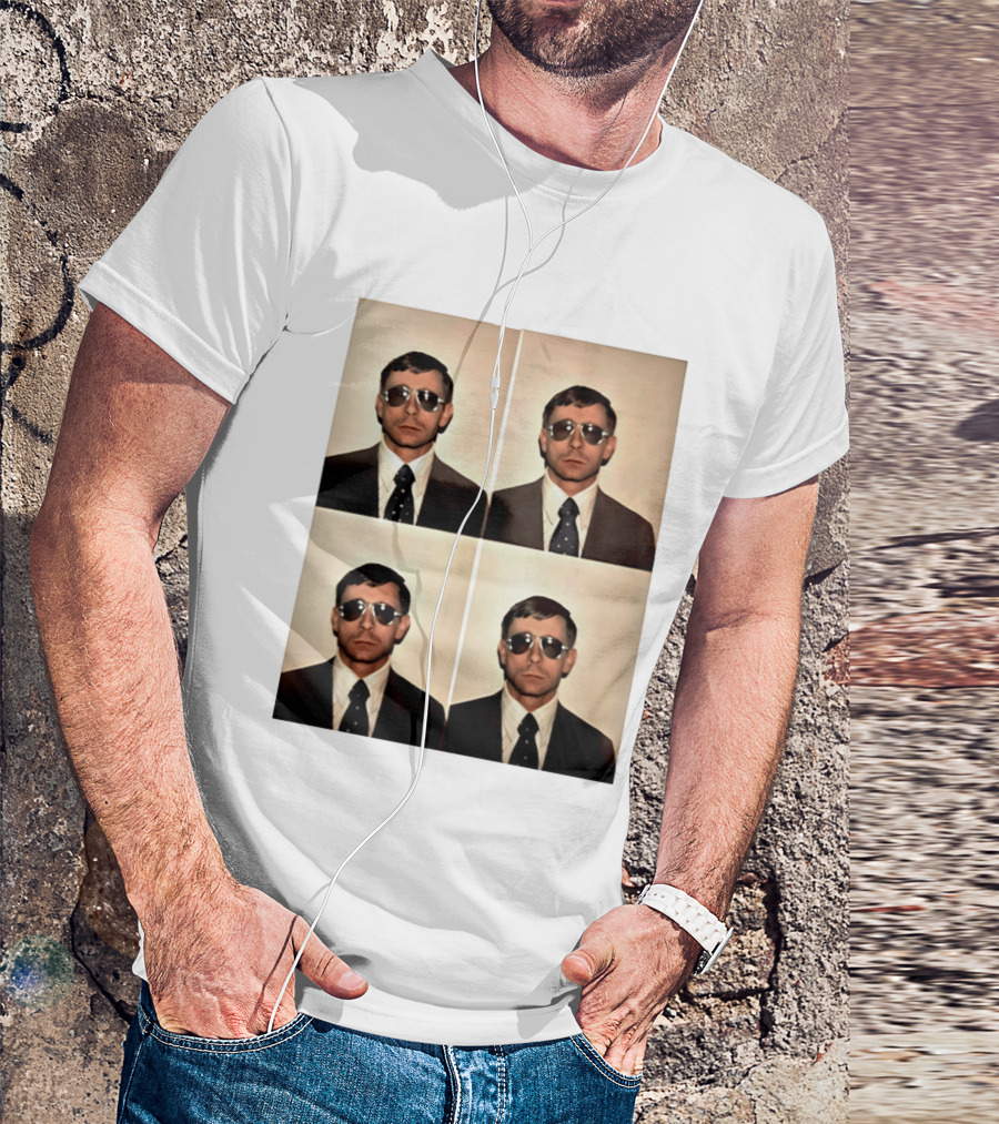SGM Mike Vining Blasting Through Iconic Sunglasses Suit Portrait Quad T-Shirt