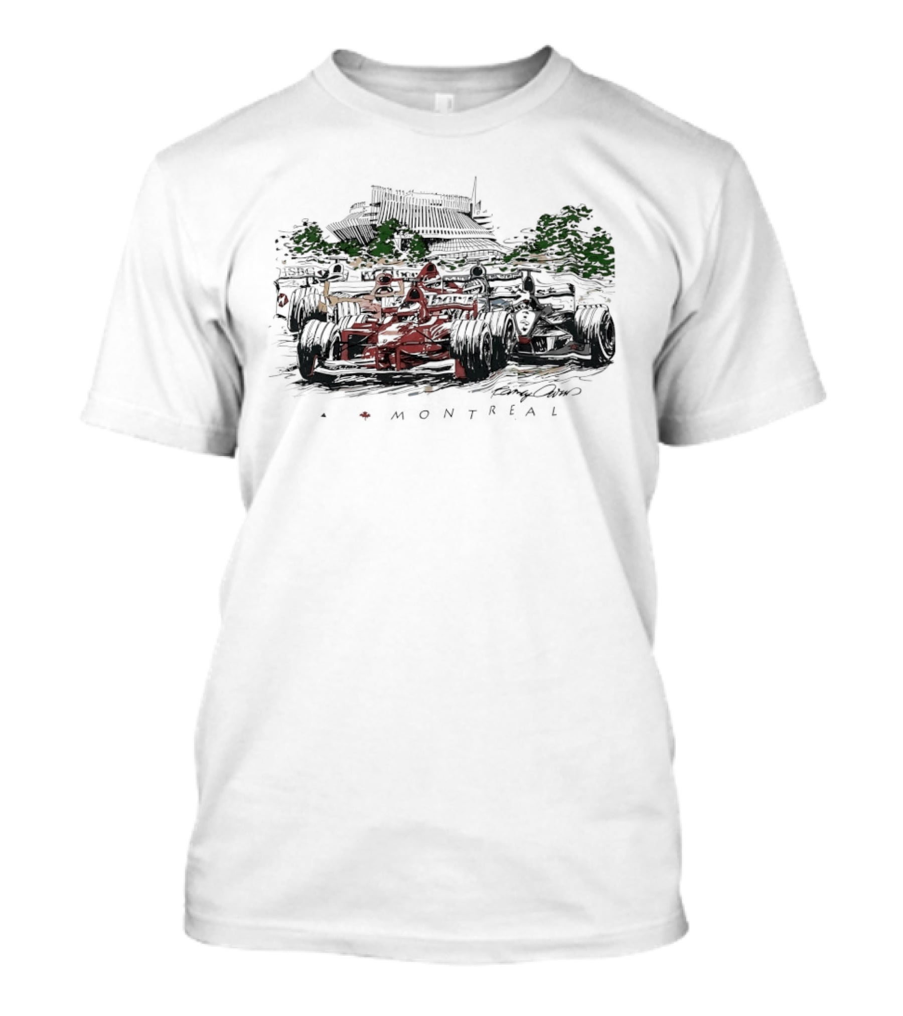 Montreal Grand Prix F1 Racing Car Scene With Track And Trees T-Shirt