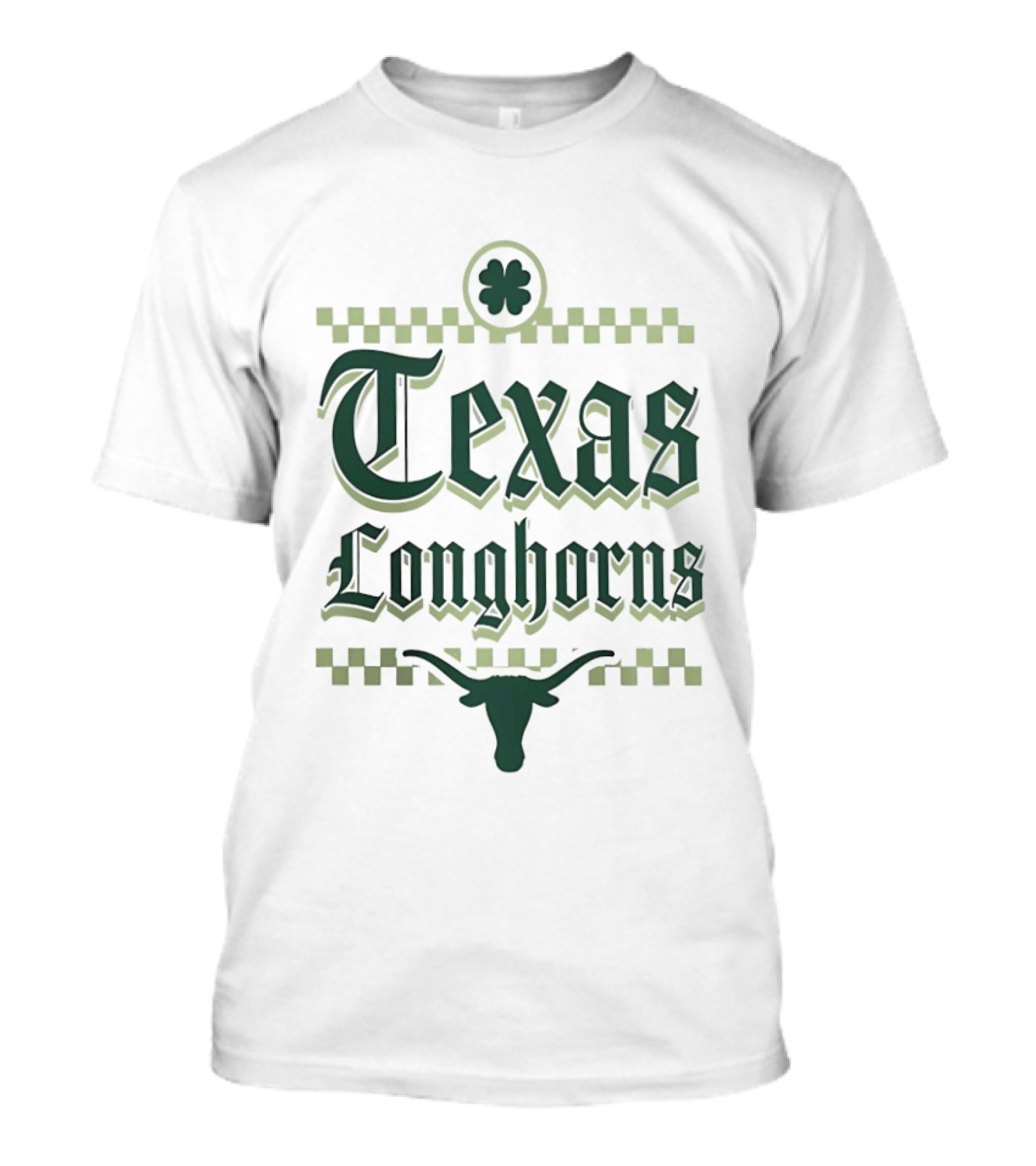Texas Longhorns St Patrick's Day Clover Shamrock Checkerboard T-Shirt