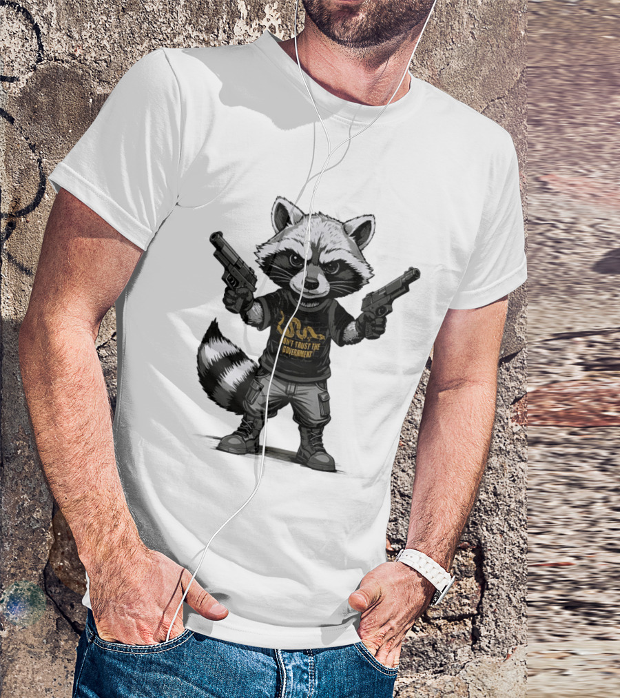 Raccoon With Dual Guns Don't Trust The Government Snake T-Shirt
