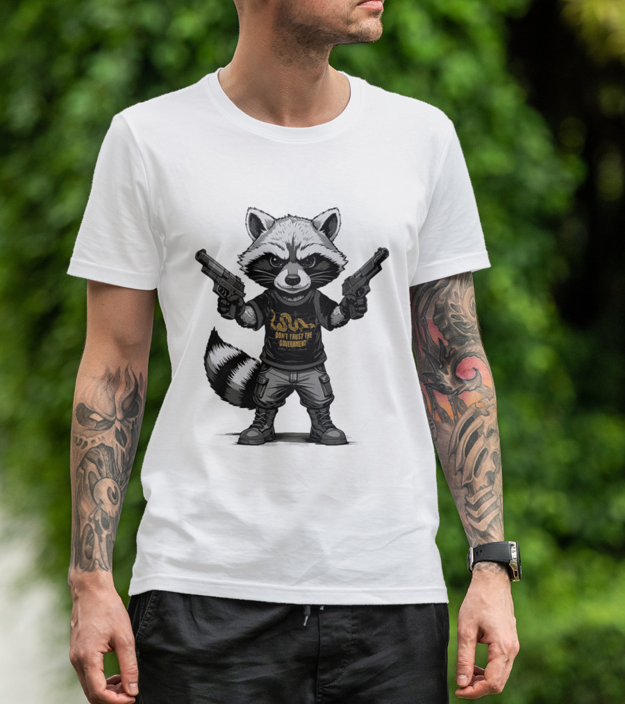 Raccoon With Dual Guns Don't Trust The Government Snake T-Shirt