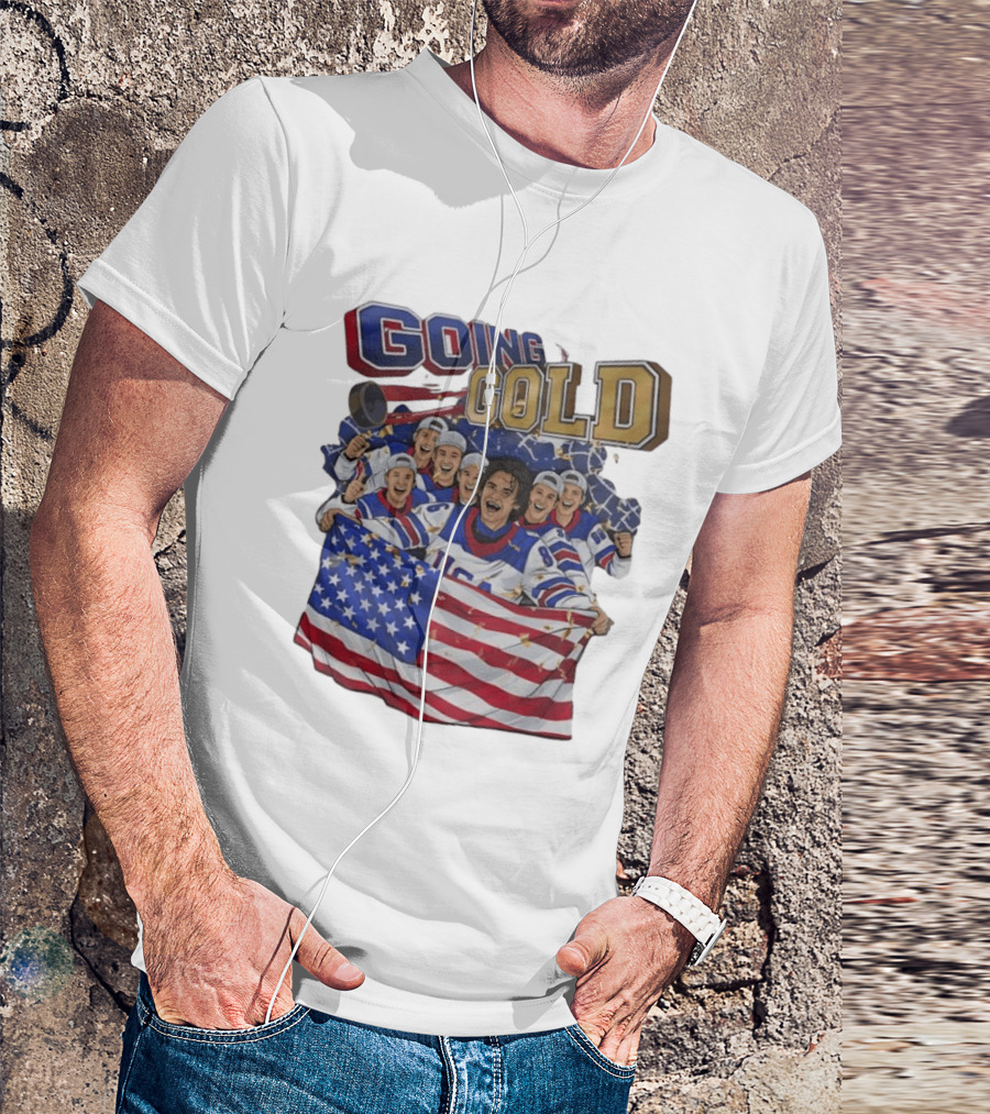 GOING GOLD USA Hockey Team Celebration With Flag T-Shirt
