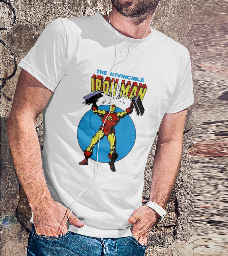 The Invincible Iron Man Bending Iron Bar Marvel Comic T-Shirt