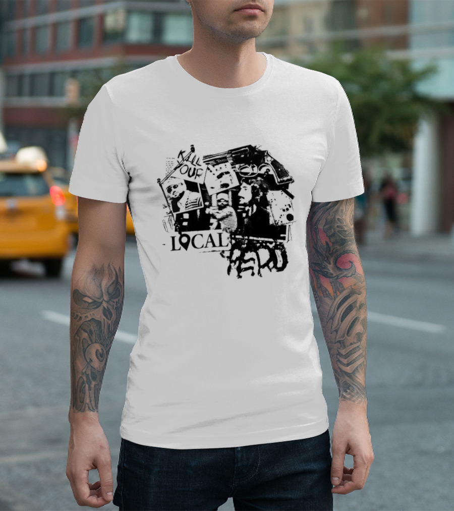Kill Your Local Hero Revolver Collage Text Faces T-Shirt