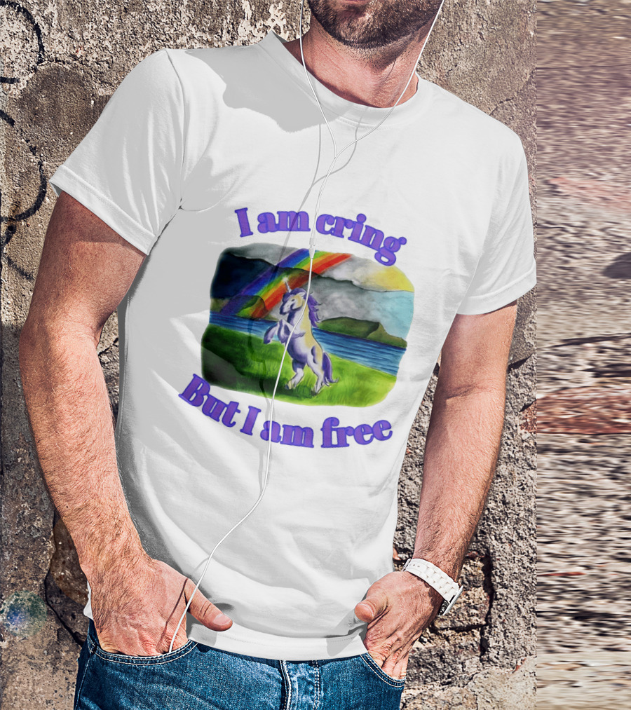 Unicorn I Am Cringe But I Am Free Rainbow Meadow T-Shirt