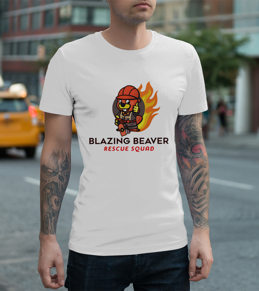 Blazing Beaver Firefighter Mascot Rescue Squad Flame T-Shirt
