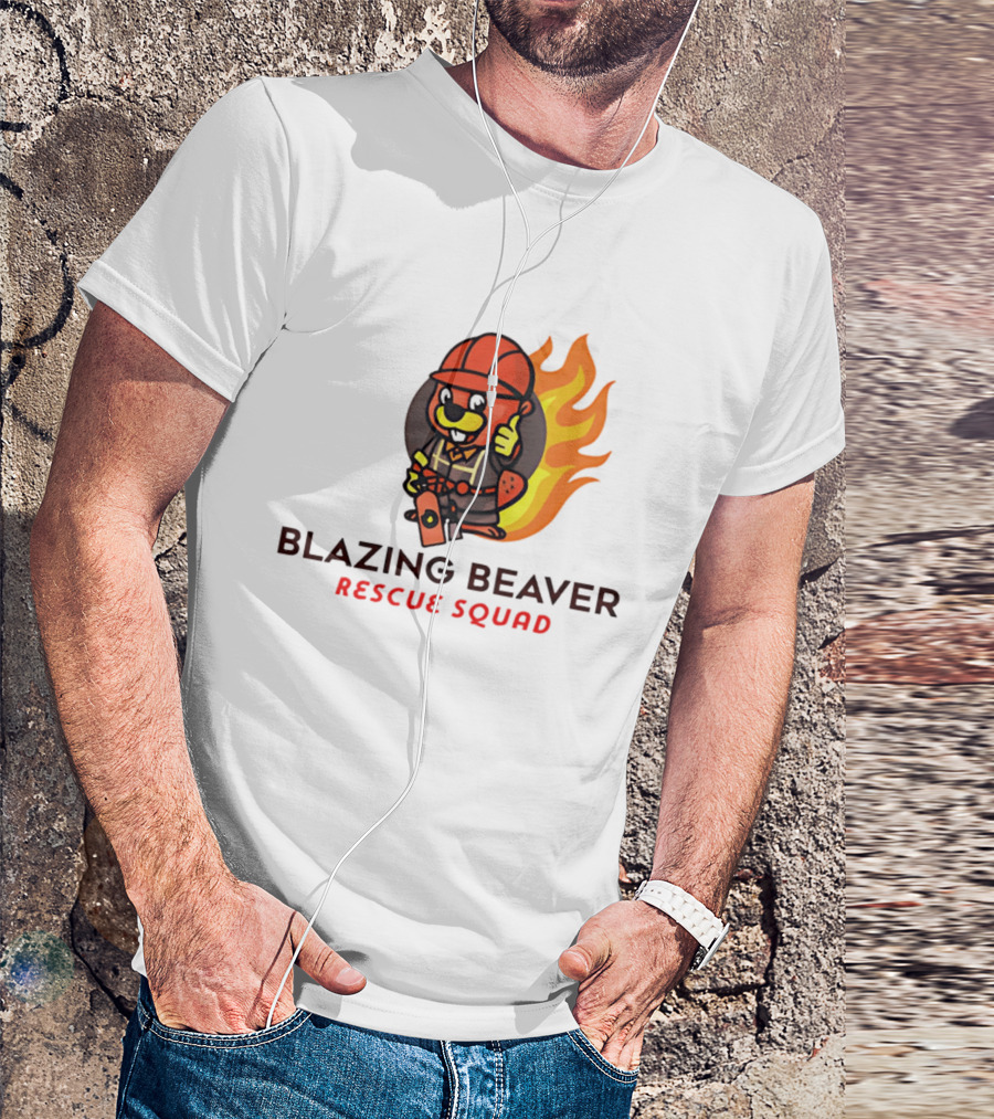 Blazing Beaver Firefighter Mascot Rescue Squad Flame T-Shirt
