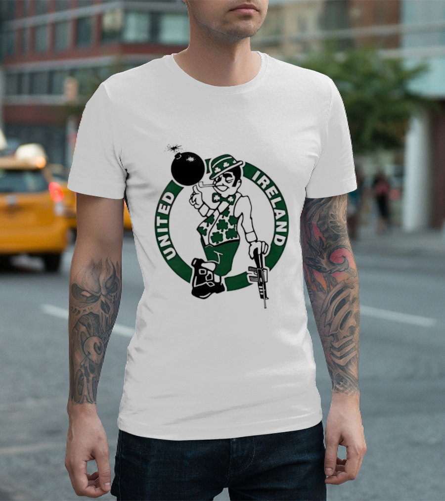 Boston Celtics United Ireland Mascot Holding Traditional T-Shirt