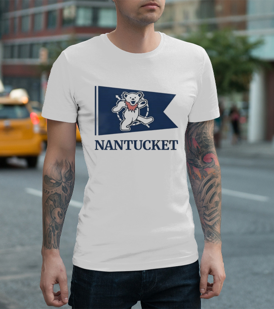Nantucket Bear With Flag And Pink Scarf T-Shirt