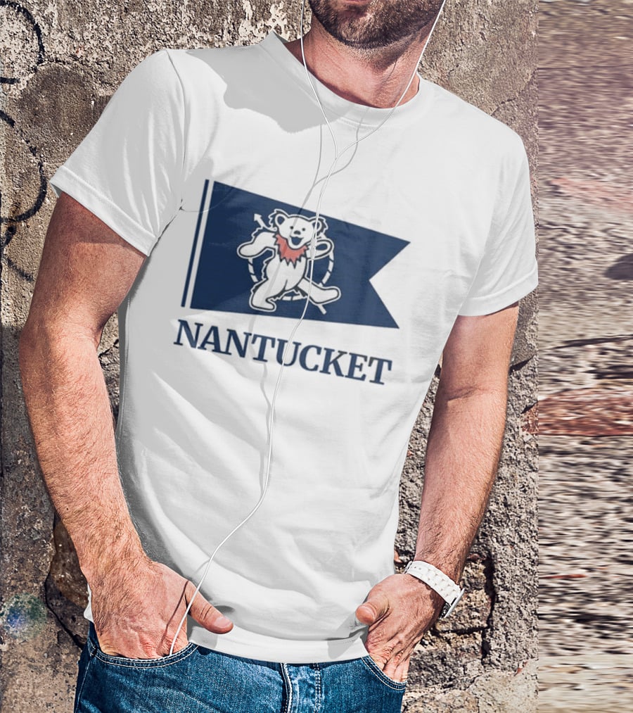 Nantucket Bear With Flag And Pink Scarf T-Shirt