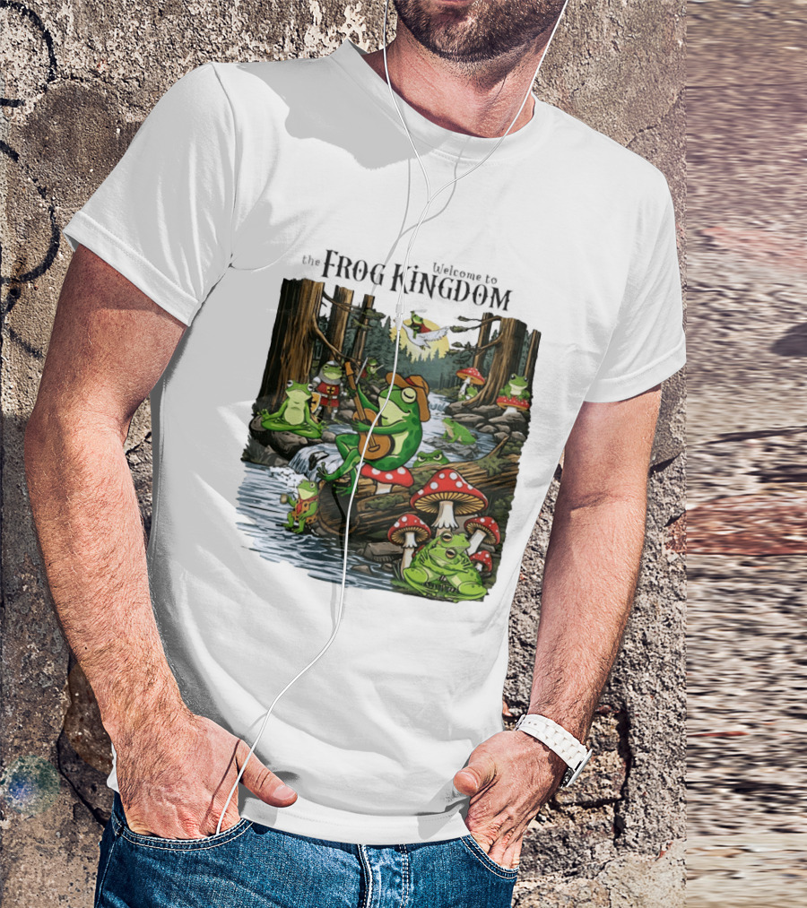 Frog Playing Guitar Forest Gathering Welcome To The Frog Kingdom T-Shirt
