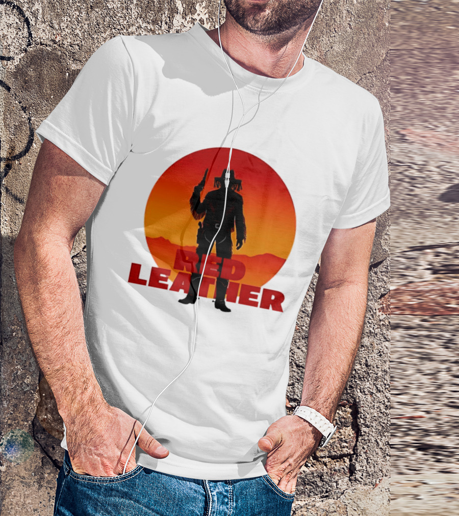 Red Leather Cowboy Sunset Silhouette With Gun And Hat In Desert T-Shirt