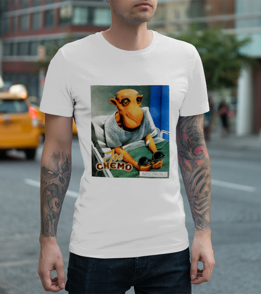 Joe Chemo Hospital Gown Character In Bed Holding Sunglasses T-Shirt