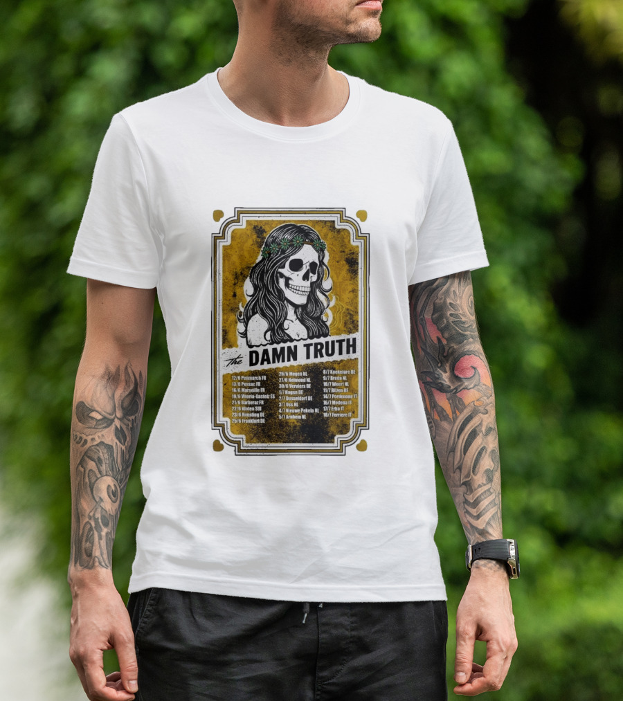 The Damn Truth 2026 European Tour Skull Art Dates France Germany Italy Belgium Netherlands T-Shirt