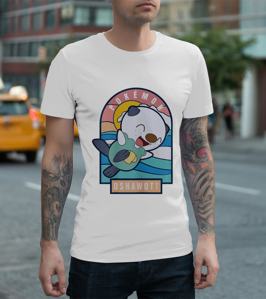 Pokémon Oshawott Playful Cartoon Wave Scene T-Shirt