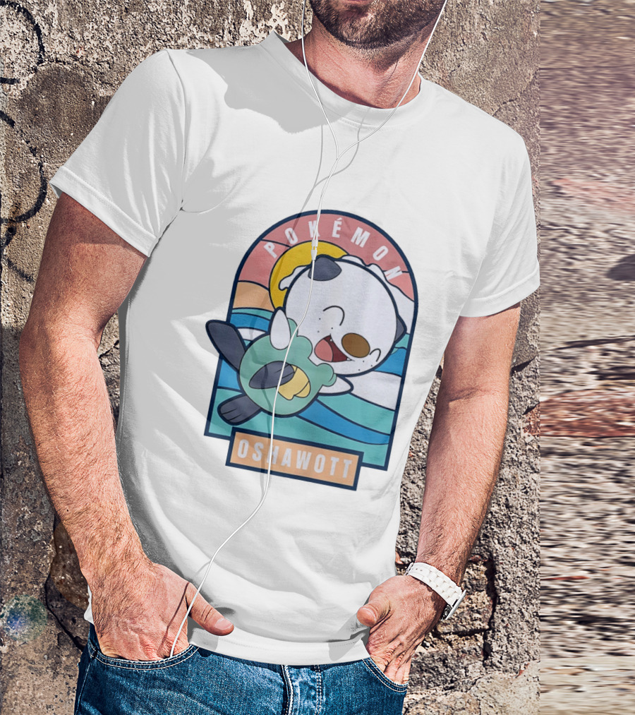 Pokémon Oshawott Playful Cartoon Wave Scene T-Shirt