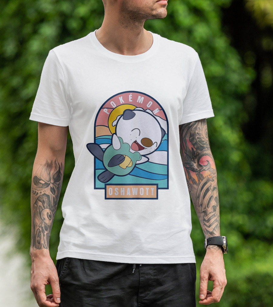 Pokémon Oshawott Playful Cartoon Wave Scene T-Shirt