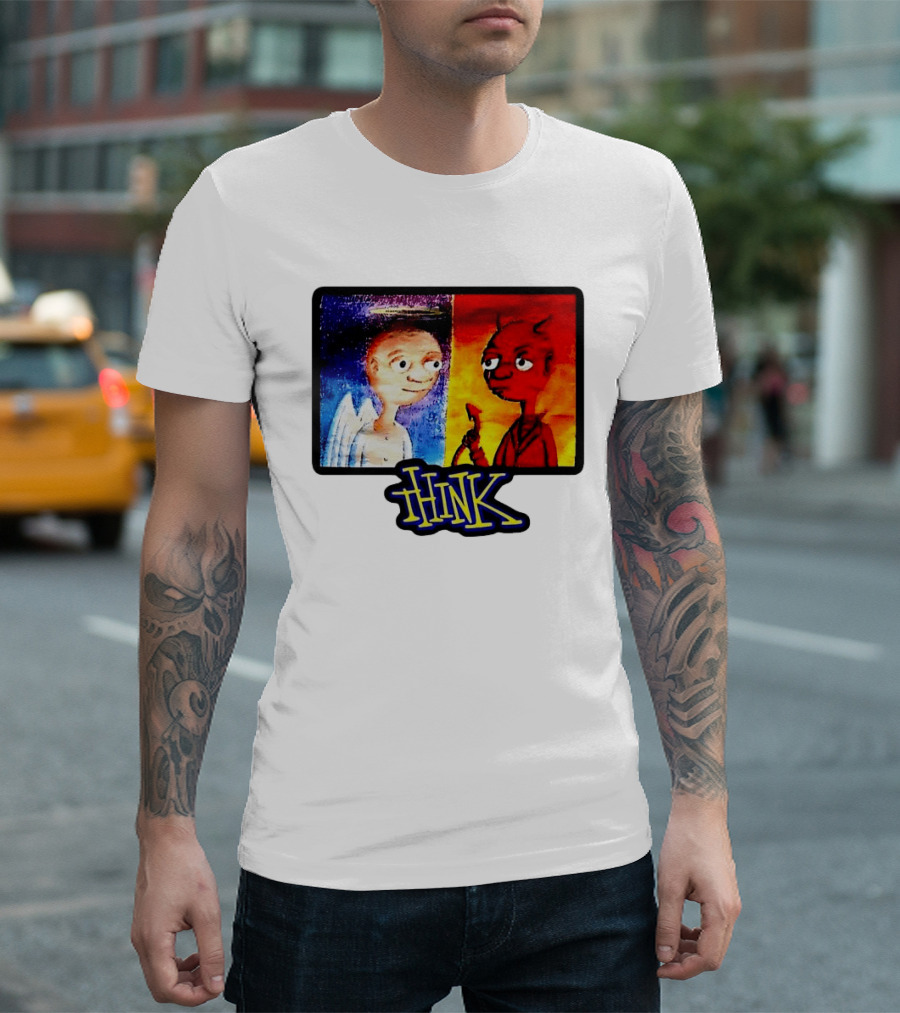90s Classic Think Angel Vs Devil Cartoon TV Skateboard T-Shirt