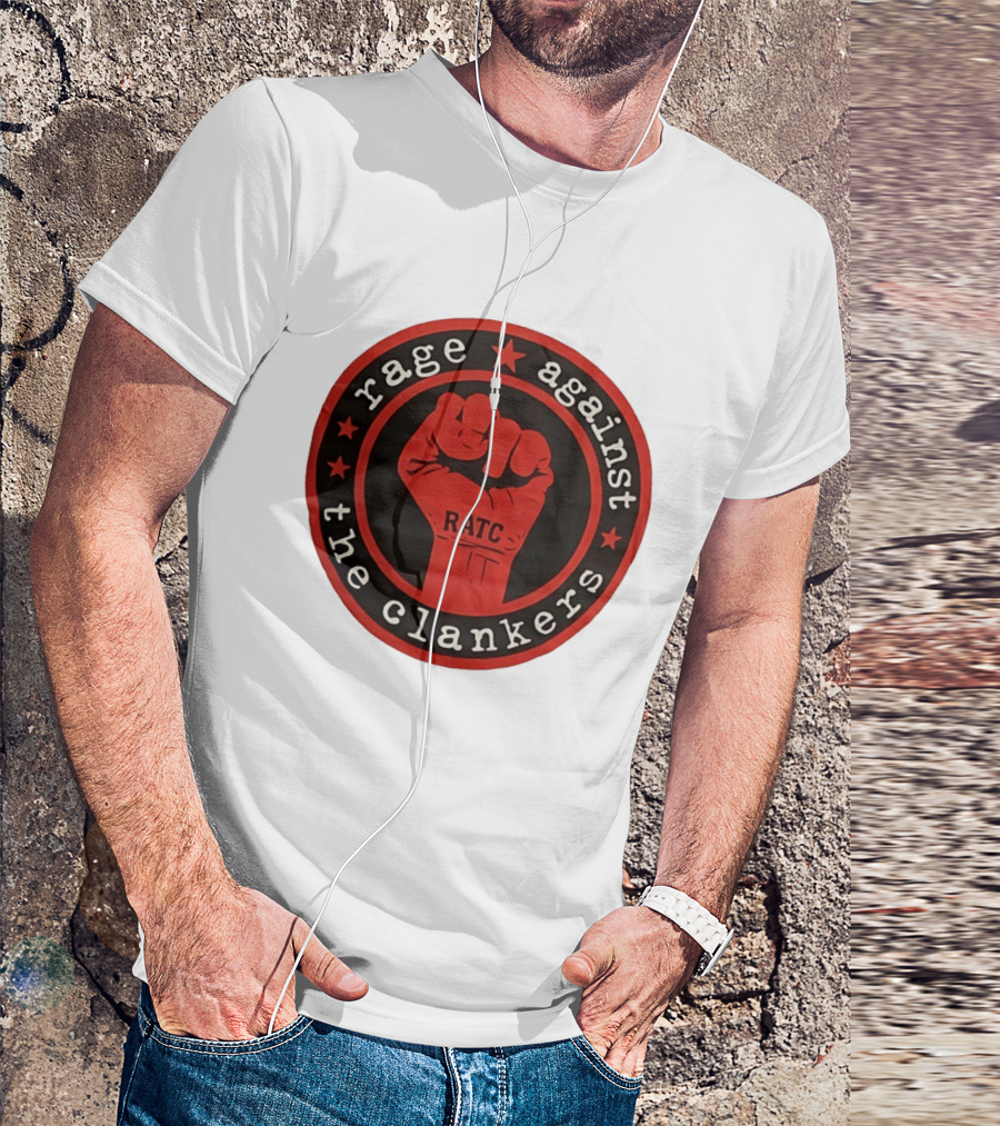 Rage Against The Clankers RATC Fist Emblem With Stars T-Shirt