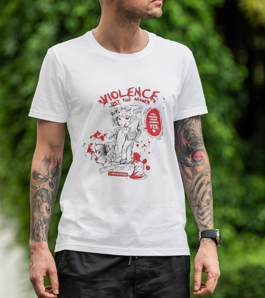 Violence Isn't The Answer It Is A Question And The Answer Is Yes Anime Blood Splatter Manga T-Shirt