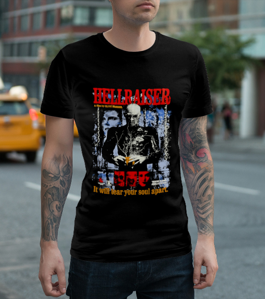 Hellraiser A Film By Clive Barker It Will Tear Your Soul Apart Pinhead Horror T-Shirt