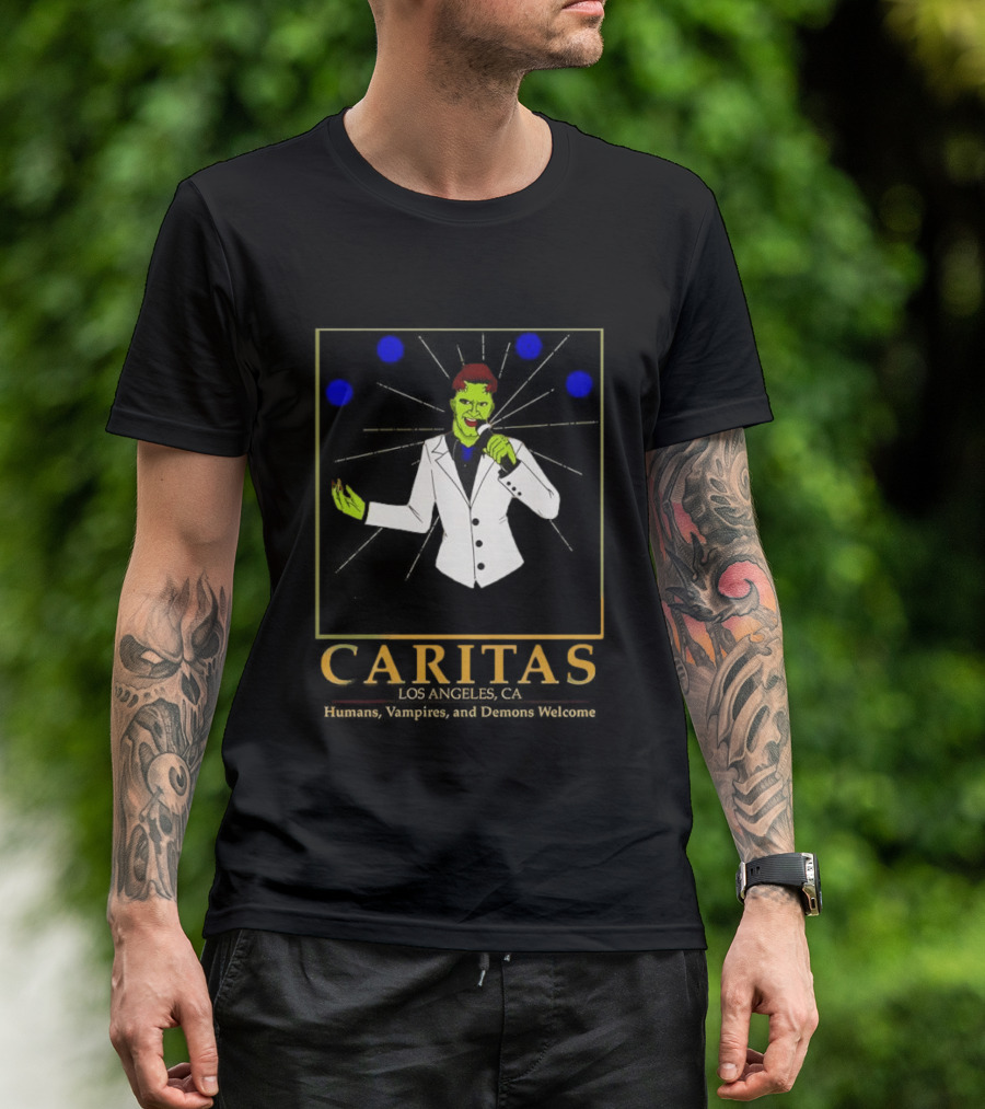 Caritas Los Angeles CA Humans Vampires Demons Welcome Singer In White Suit T-Shirt