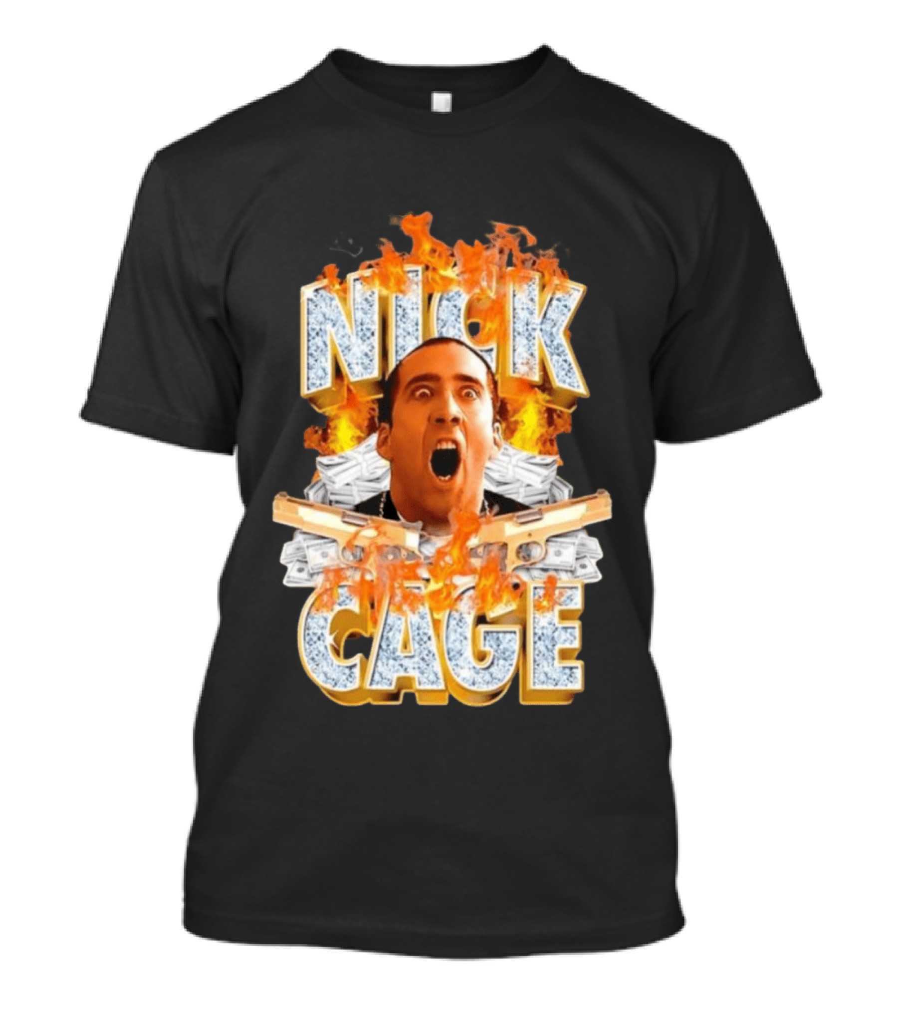 Nick Cage Castor Troy Money 90s Flames Gun Scene T-Shirt
