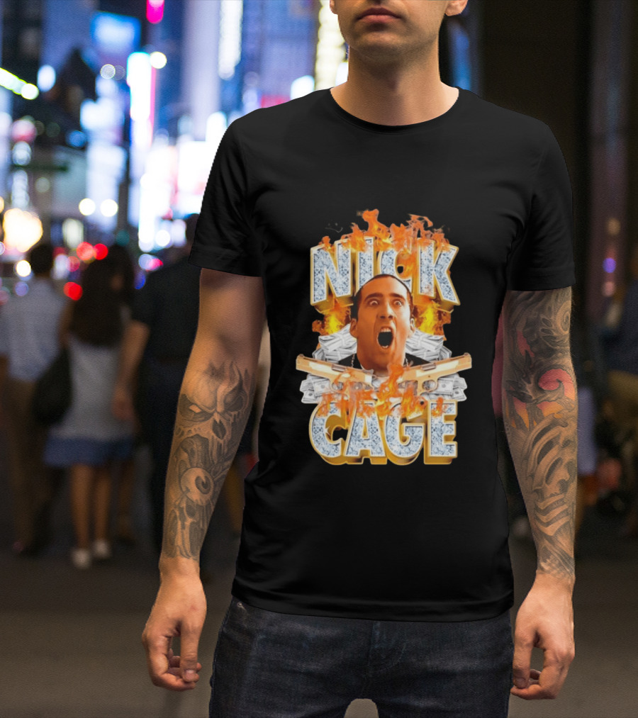 Nick Cage Castor Troy Money 90s Flames Gun Scene T-Shirt