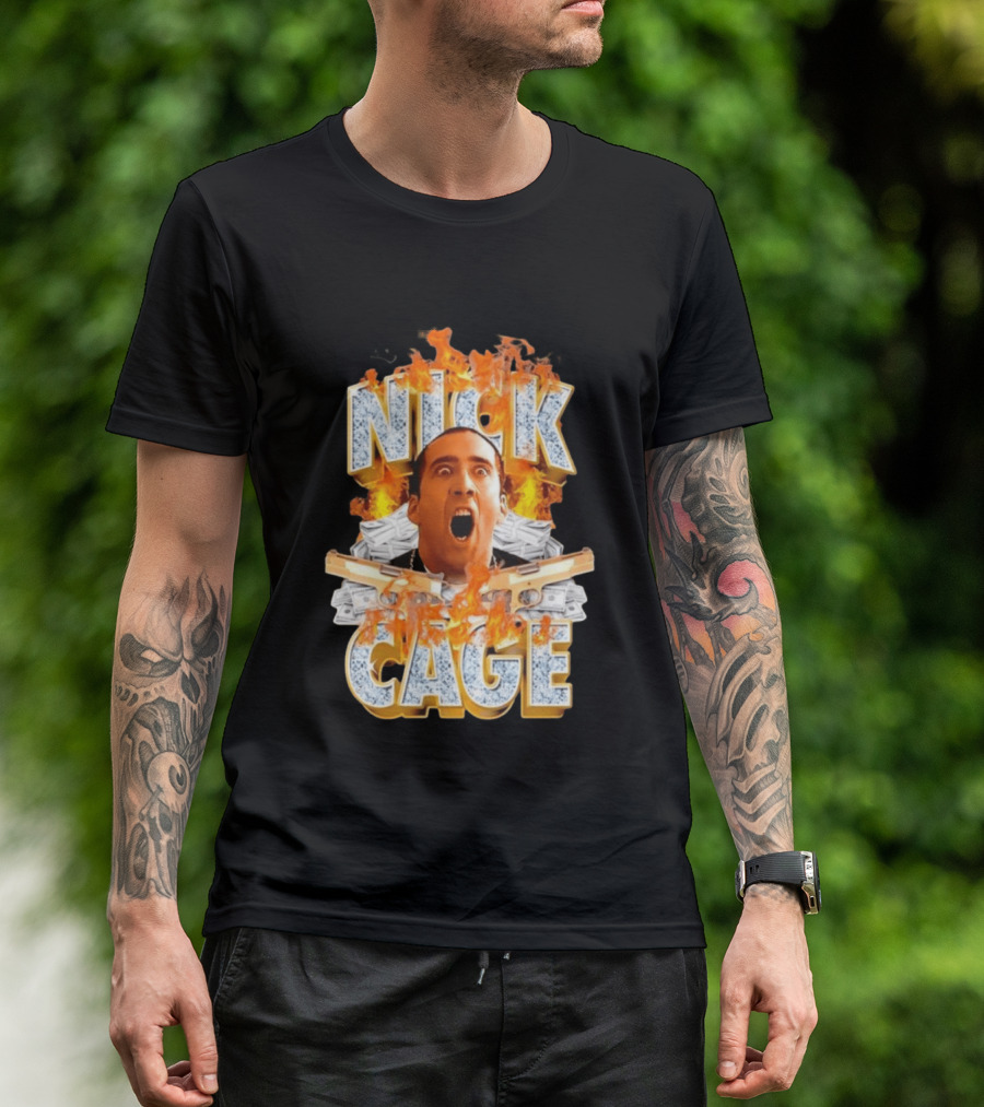 Nick Cage Castor Troy Money 90s Flames Gun Scene T-Shirt