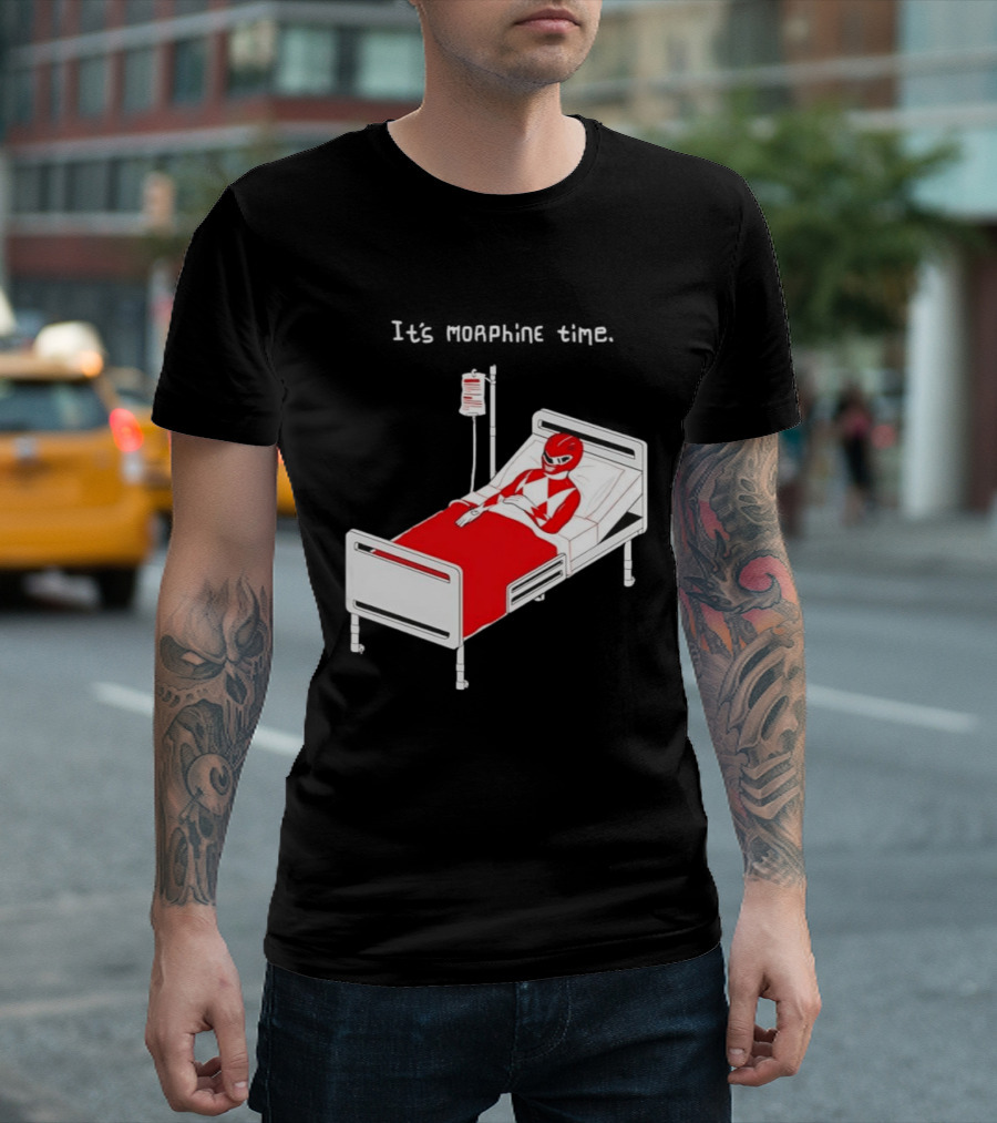Red Ranger It's Morphin Time Power Rangers On Hospital Bed Scene T-Shirt