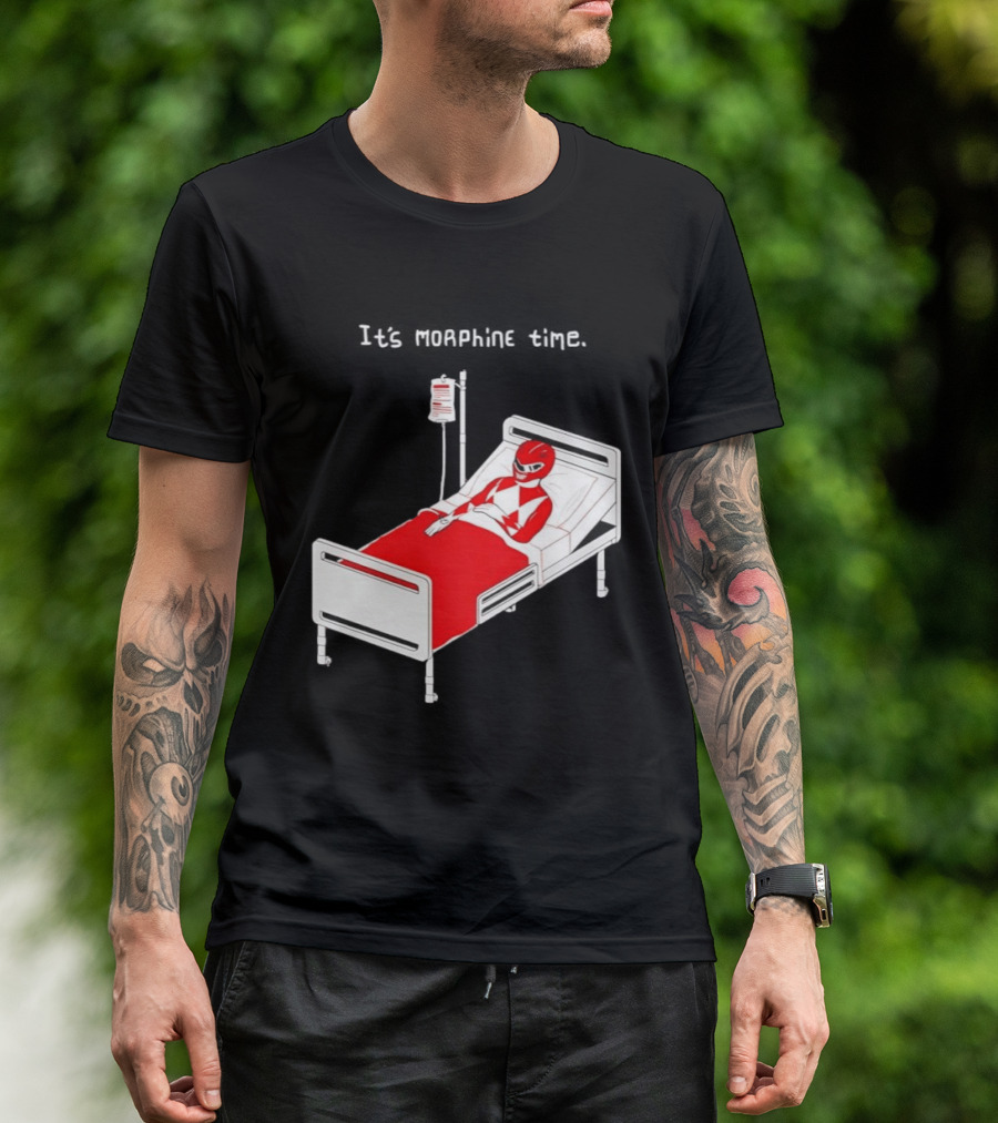 Red Ranger It's Morphin Time Power Rangers On Hospital Bed Scene T-Shirt