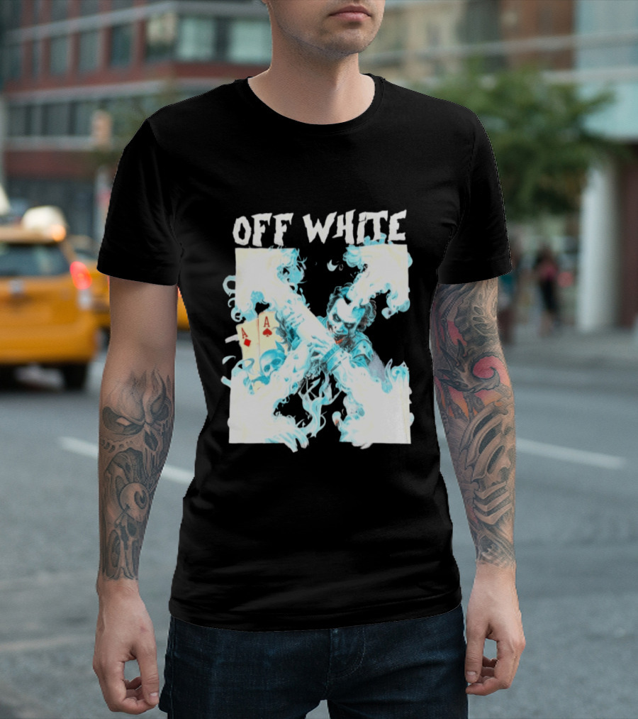 OFF WHITE Joker Blue Flame Ace Cards T-Shirt