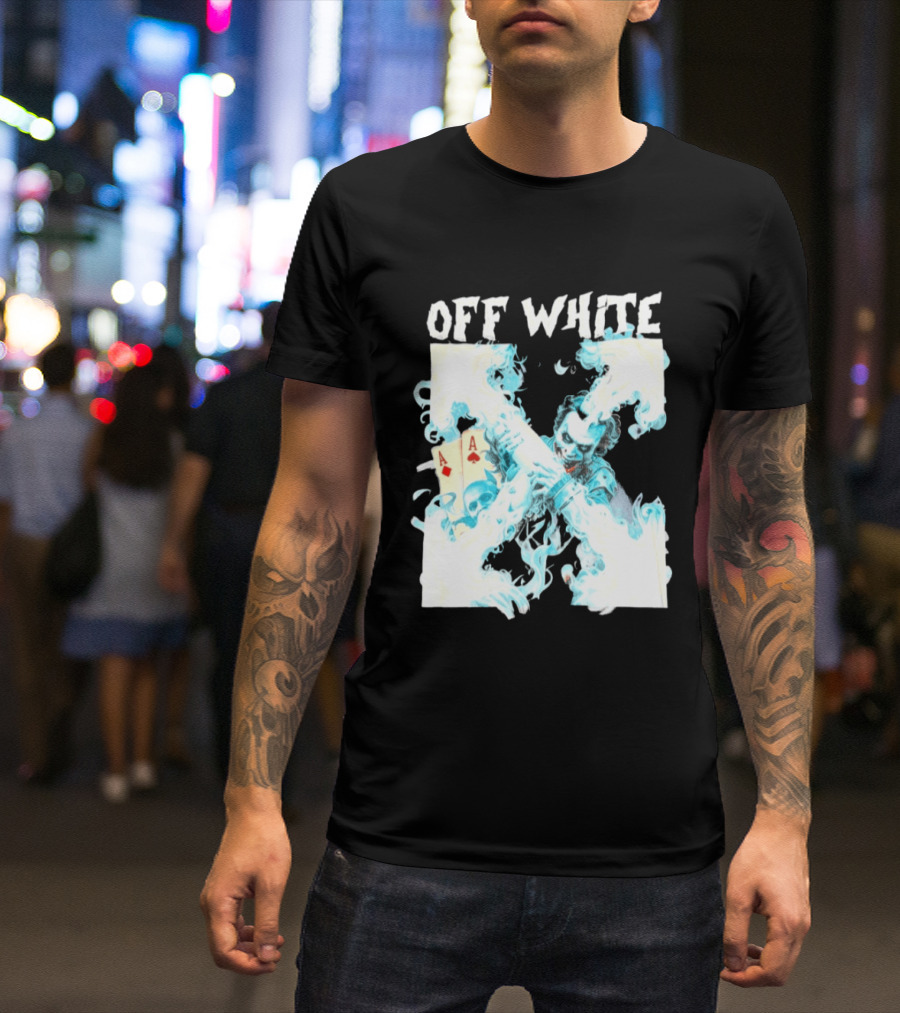 OFF WHITE Joker Blue Flame Ace Cards T-Shirt