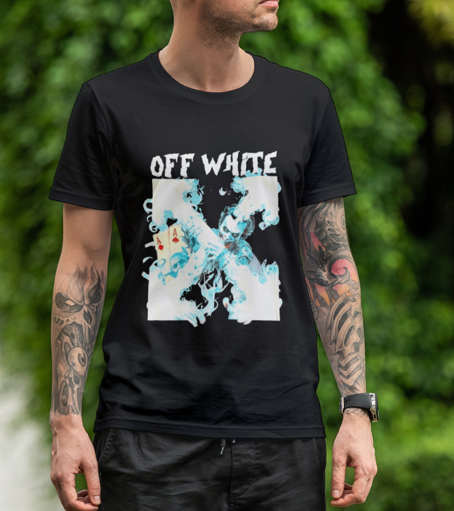 OFF WHITE Joker Blue Flame Ace Cards T-Shirt