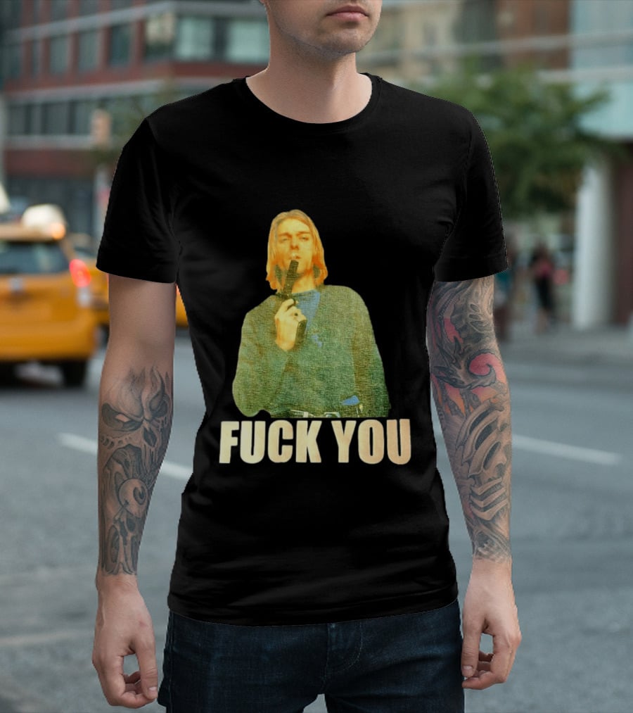 Kurt Cobain Fuck You Gun Image T-Shirt