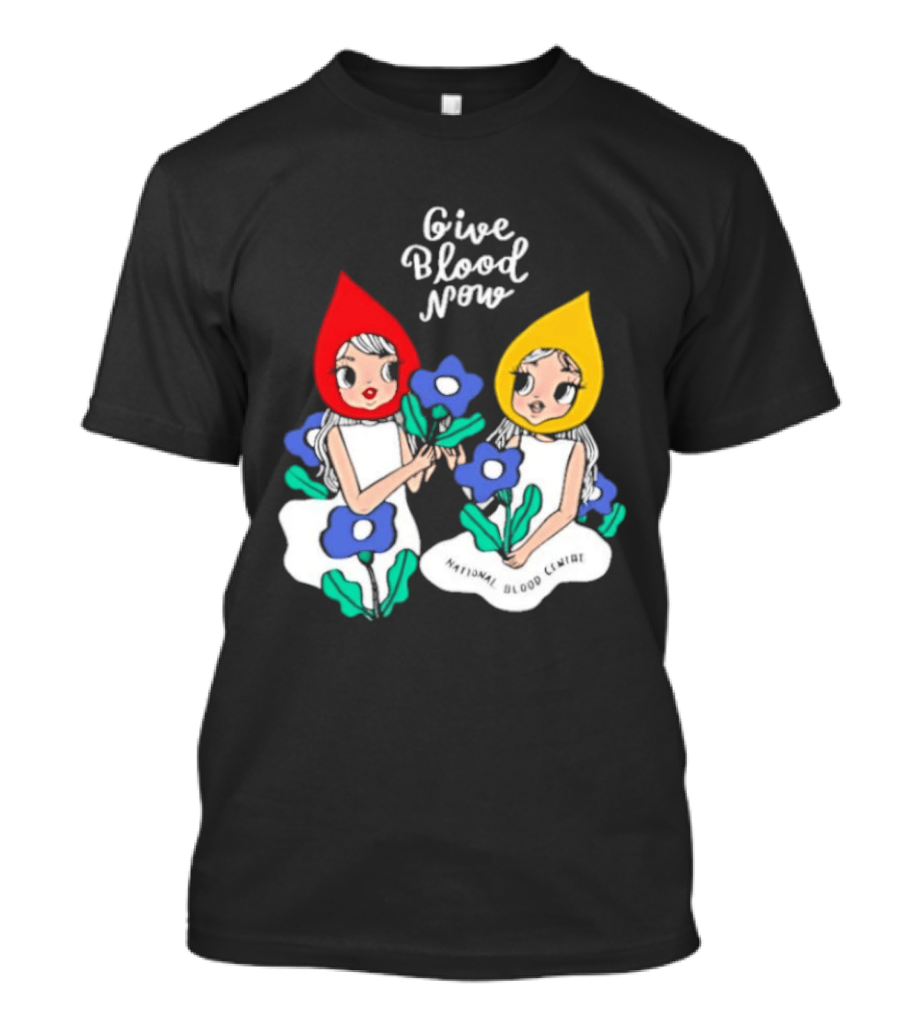 Give Blood Now National Blood Centre Cartoon Girls With Flowers T-Shirt
