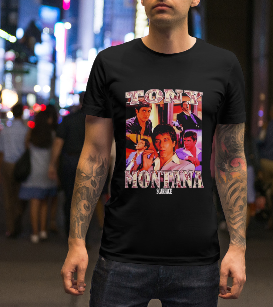 Tony Montana Scarface Movie Collage 80s Film T-Shirt