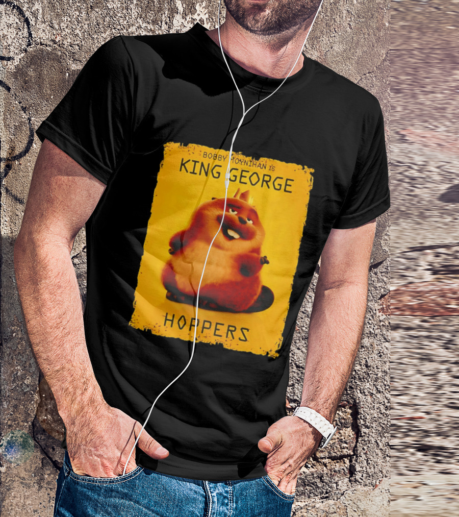 Bobby Moynihan Is King George Hoppers Smiling Cartoon Character With Crown On Orange T-Shirt