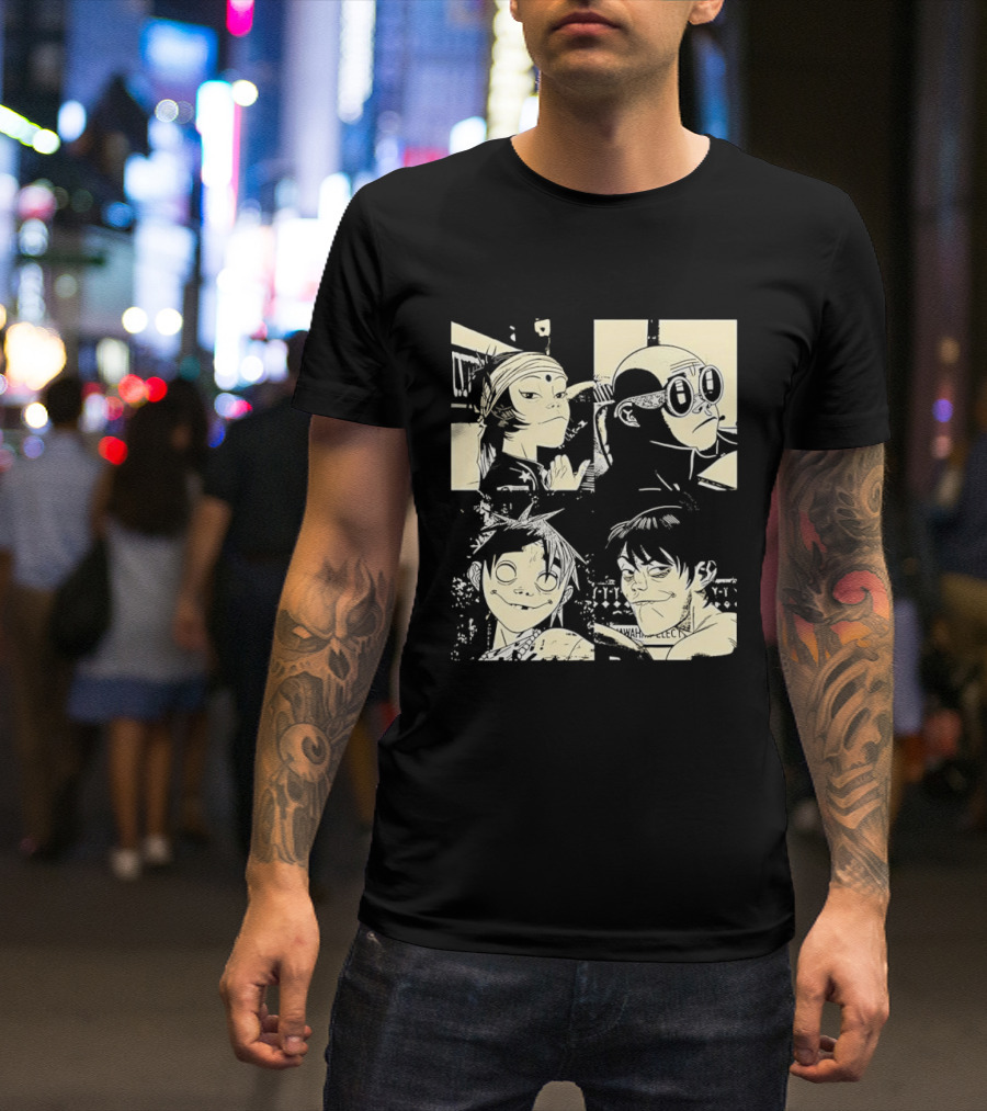 Gorillaz Band Members Cartoon Faces T-Shirt
