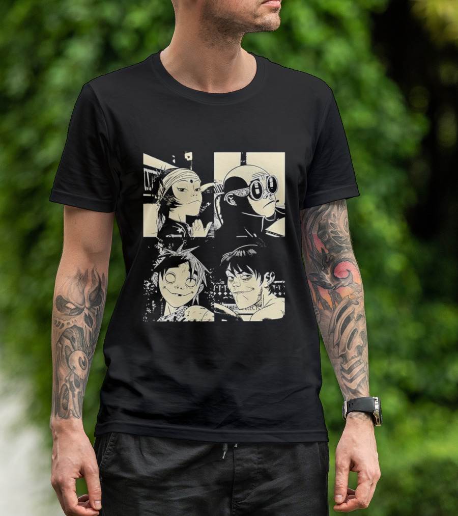 Gorillaz Band Members Cartoon Faces T-Shirt