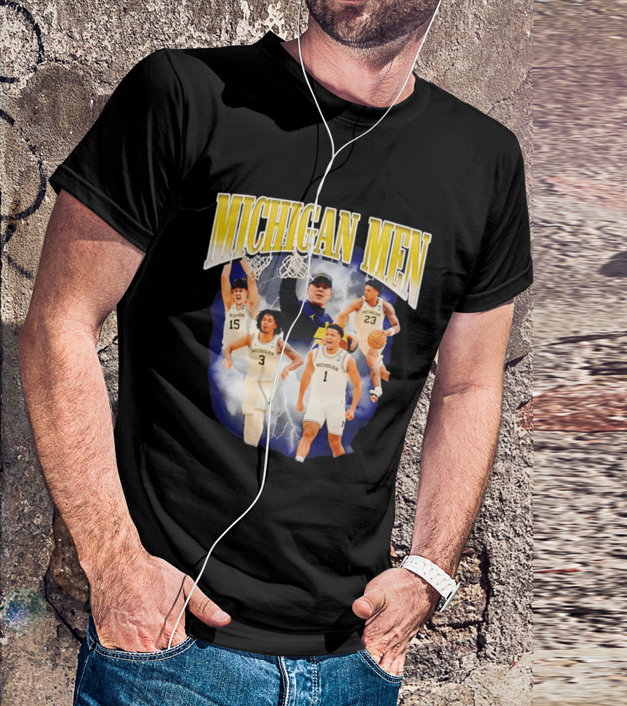 Michigan Men Basketball Player Collage 2026 Team Spirit Athletics Lightning T-Shirt