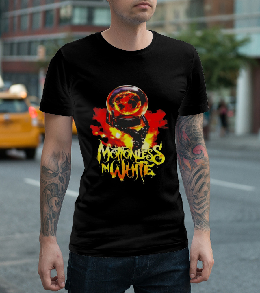 Motionless In White Scoring The End Of The World Gothic Crystal Ball Fiery Hand T-Shirt
