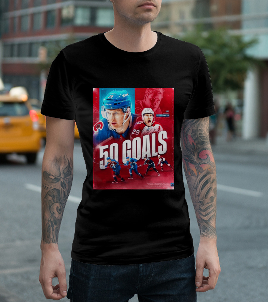 Colorado Avalanche Nathan MacKinnon 50 Goals Achievement NHL Career Milestone T-Shirt