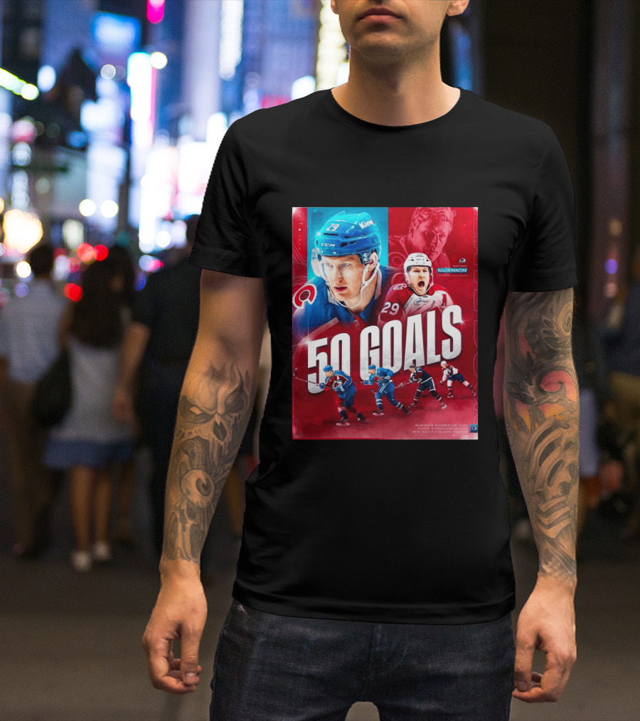 Colorado Avalanche Nathan MacKinnon 50 Goals Achievement NHL Career Milestone T-Shirt