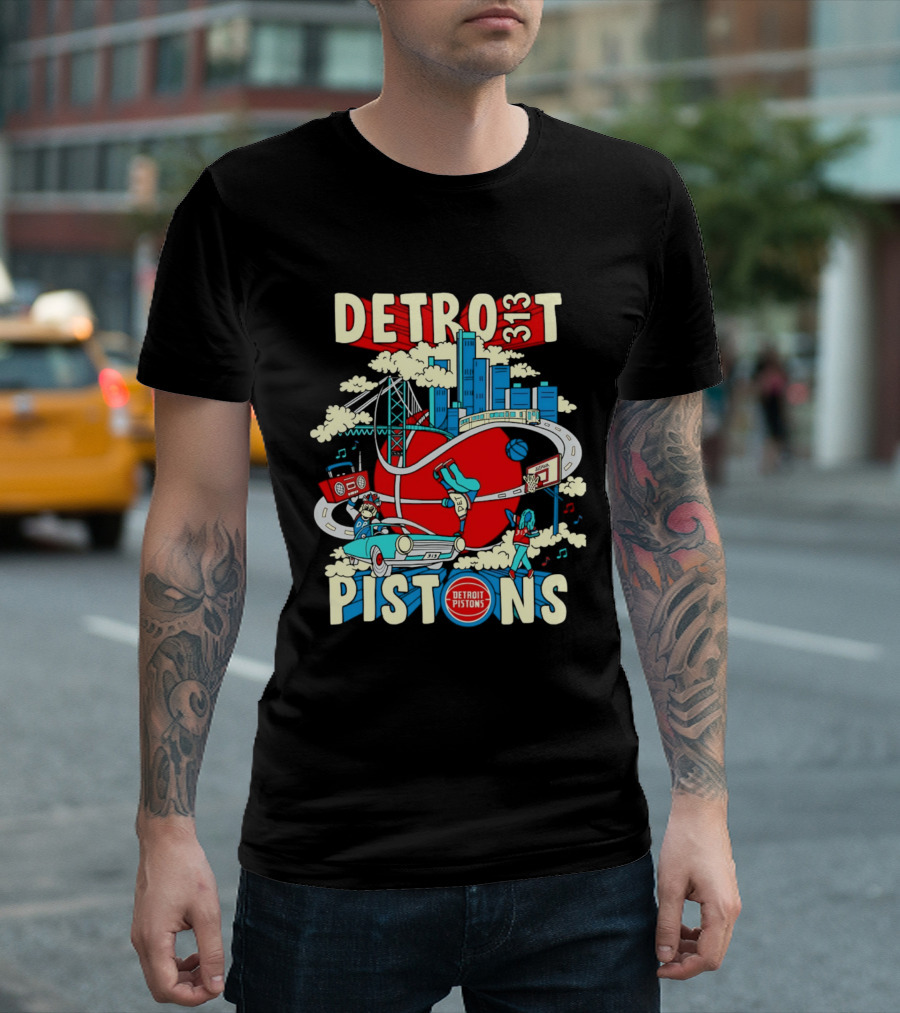Detroit Pistons 313 Motor City Skyline Basketball 2026 T-Shirt