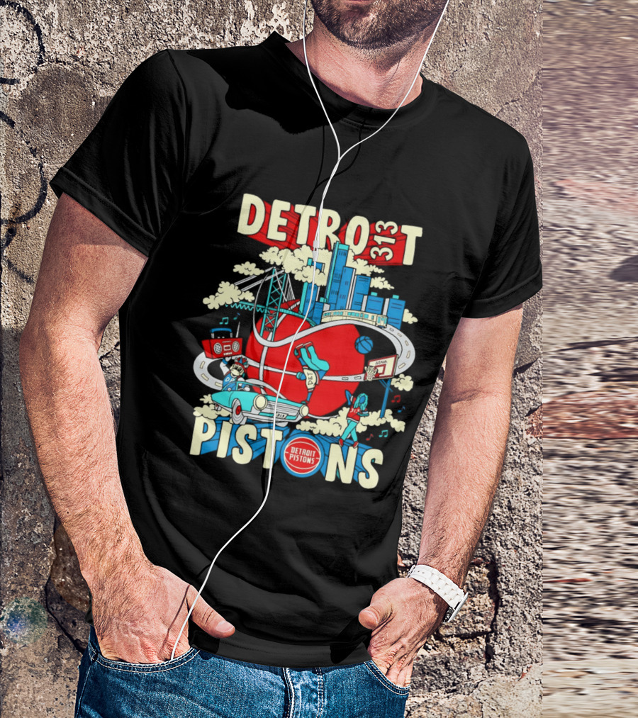 Detroit Pistons 313 Motor City Skyline Basketball 2026 T-Shirt