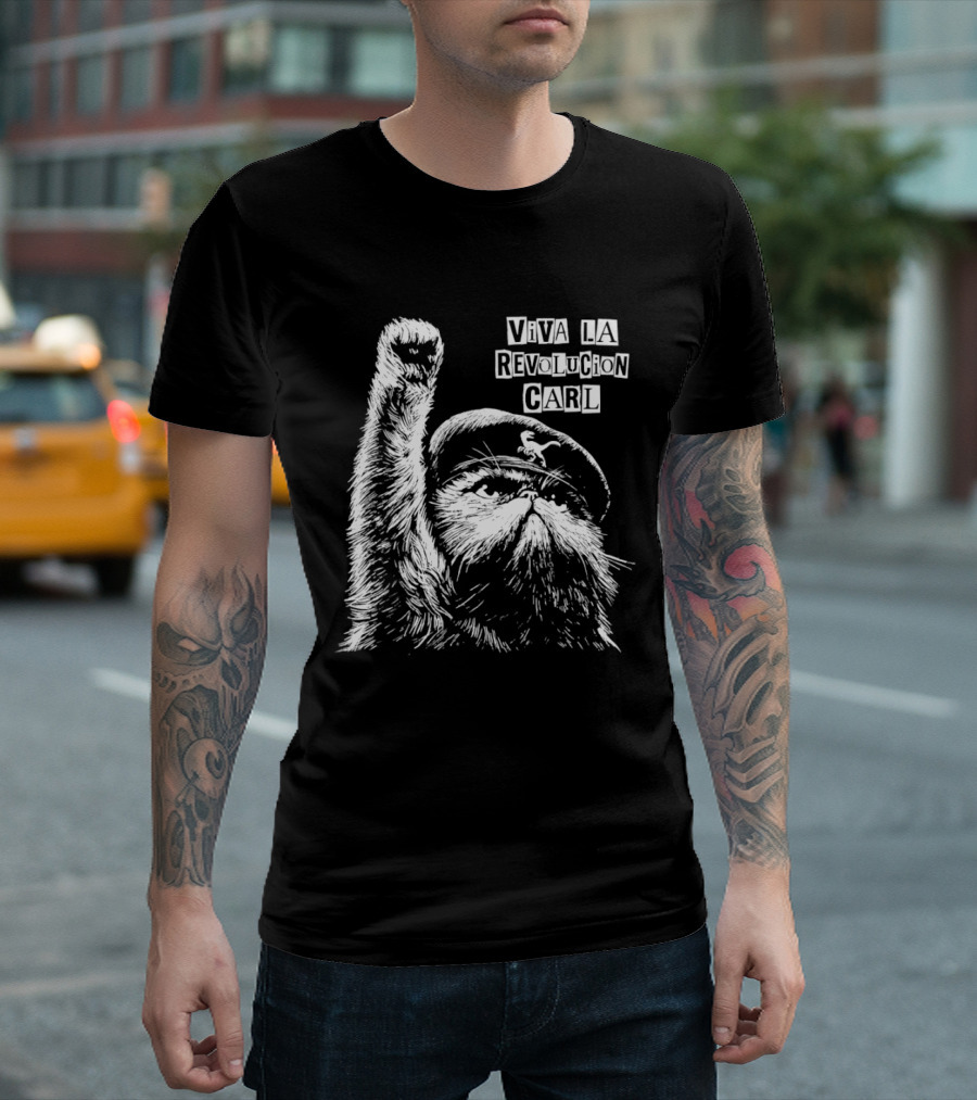 Viva La Revolucion Carl Persian Cat In Beret Raising Fist T-Shirt